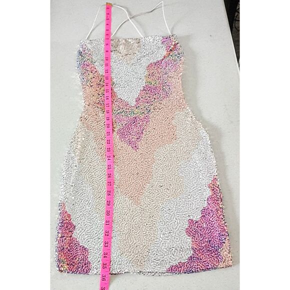 Windsor Pink Sequin Mini Dress – Criss Cross Back – Junior’s Size Small - Picture 2 of 14